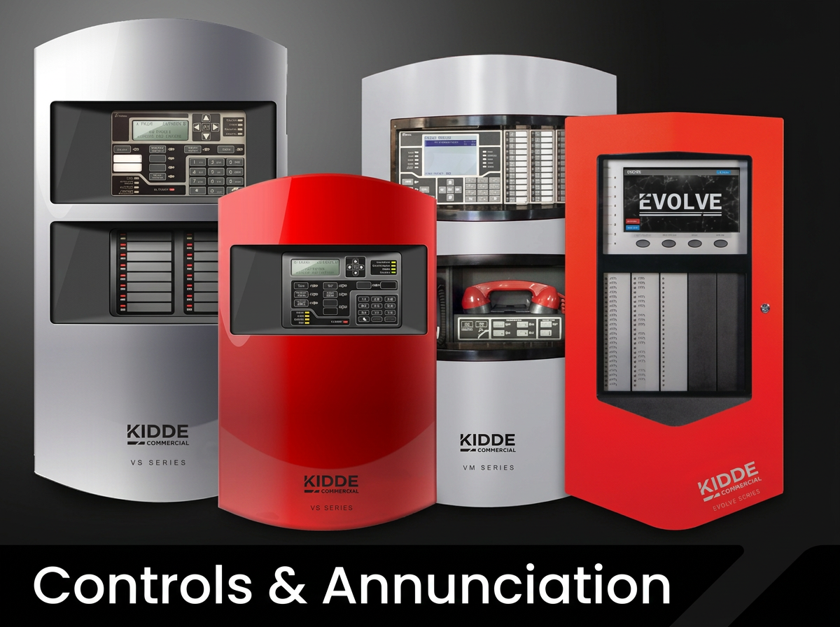 Kidde fire alarm control panels — VS Series, VM Series, and EVOLVE controls